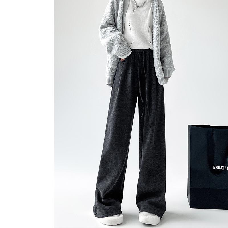 Real autumn and winter new glutinous rice pants women's high waist loose drape straight casual wide-leg pants thickened and velvet pants