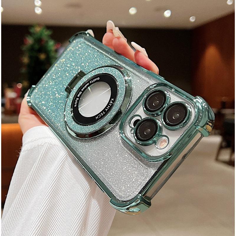 Glitter Magnetic Shockproof Phone Case With Invisible Stand For Apple Iphone