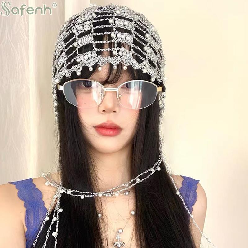 Trendy Handmade Chain Beaded Design Hollow Pullover Hats For Women Summer Autumn Personality Versatile Retro Punk Niche Beanies