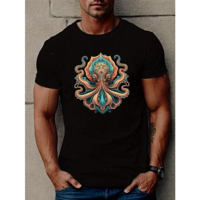 Europäische Größe Herren Oktopus Grafik T-Shirt - Lässiges Kurzarm, Atmungsaktives Polyester, Sommer T-Shirt mit Rundhalsausschnitt