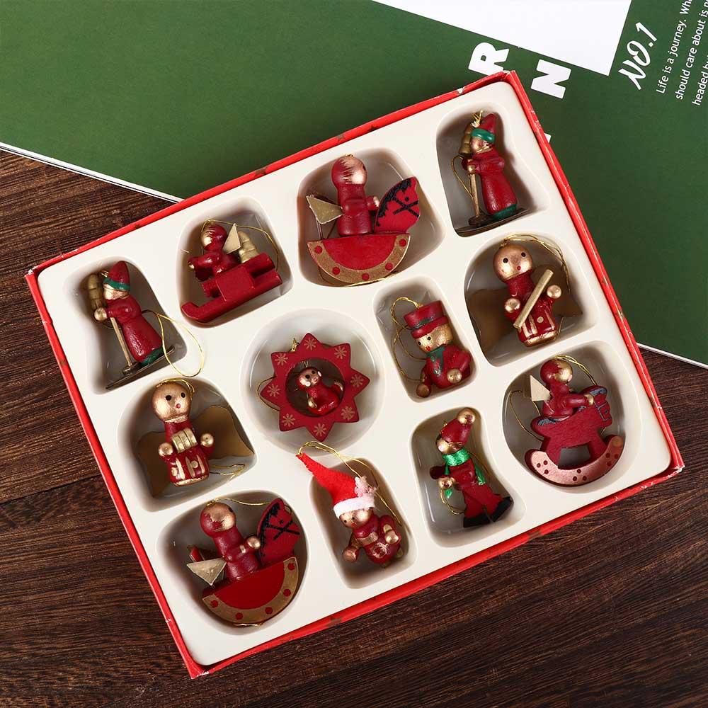 12 pezzi Pendenti da Appendere per Albero di Natale in Legno Riutilizzabili Pendente Babbo Natale Burattino di Natale Festa