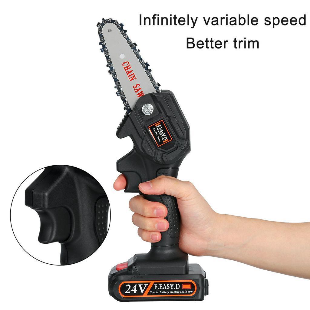 550W 24V Cordless Electric Chainsaw Portable Rechargeable Battery Wood Cutter New