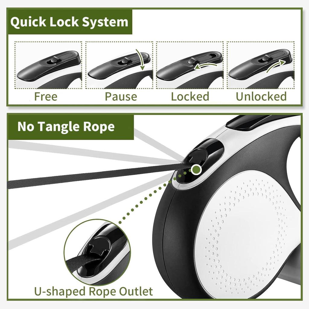 Intrekbare hondenriem Duurzame hondenwandellijn geschikt voor extra grote hondenrassen of katten met verwijderbare dispenser en kakzakjes Heavy Duty