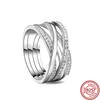 New 925 Silver Double Layer Zircon Crystal Band Ring Charm Stackable Jewelry Wedding Engagement Party Gift