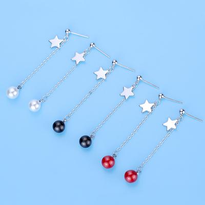 Five-pointed Star Pearl Earrings Red Bead Tassel Long Female Student Earrings