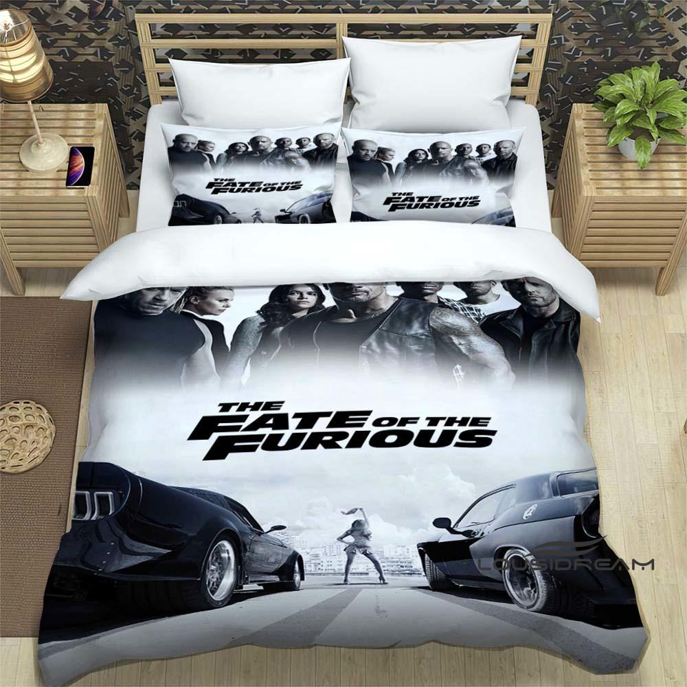 This Printed Bedding Set—featuring Duvet Covers and Pillowcases—is Inspired by the *Fast & Furious* Racing Action Film Franchise