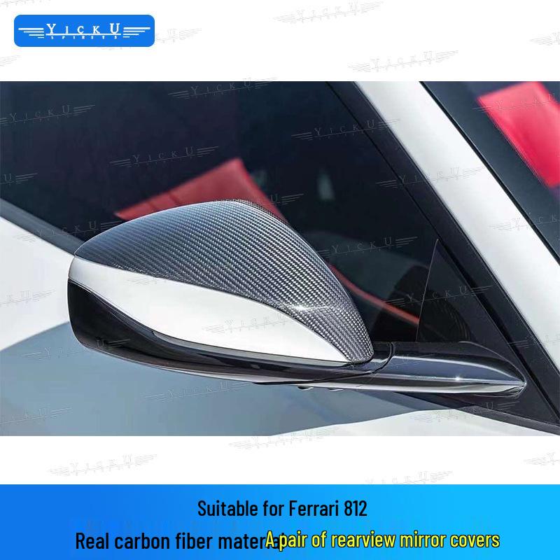 Fits Ferrari 812 N Models: Real Carbon Fiber Front Lip, Side Skirts, Center Lip, Rear Bumper Corners, Tail Wing Trim, Mirror Housings.