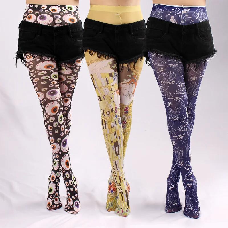 Evil Eyes Tight women Spring New Women Sheer Sexy Tattoo Printed Pantyhose Tights Stockings Anti-Hook Medias De Mujer