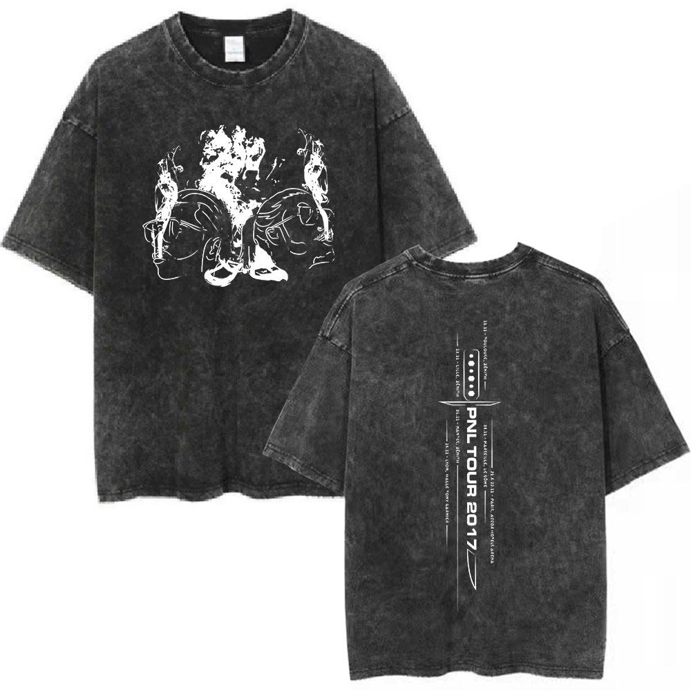 Le Monde Chico Vintage Gewaschenes T-Shirt Qlf PNL Französischer Rap Hip Hop T-Shirts Herren/Damen Baumwolle Lässig Übergroße T-Shirts Streetwear