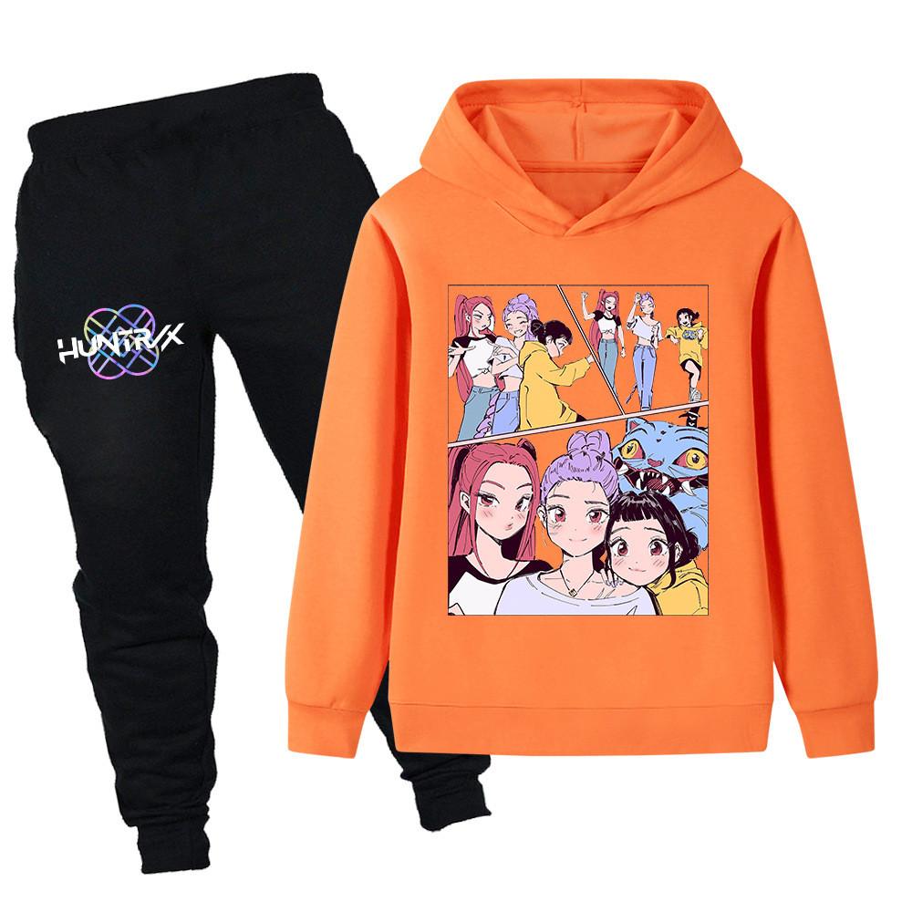 PB1238 Kinder Jungen Mädchen Kpop Mira Zoey Rumi Druck Langarm Kapuzenpullover Hose Hosen Kleidersets