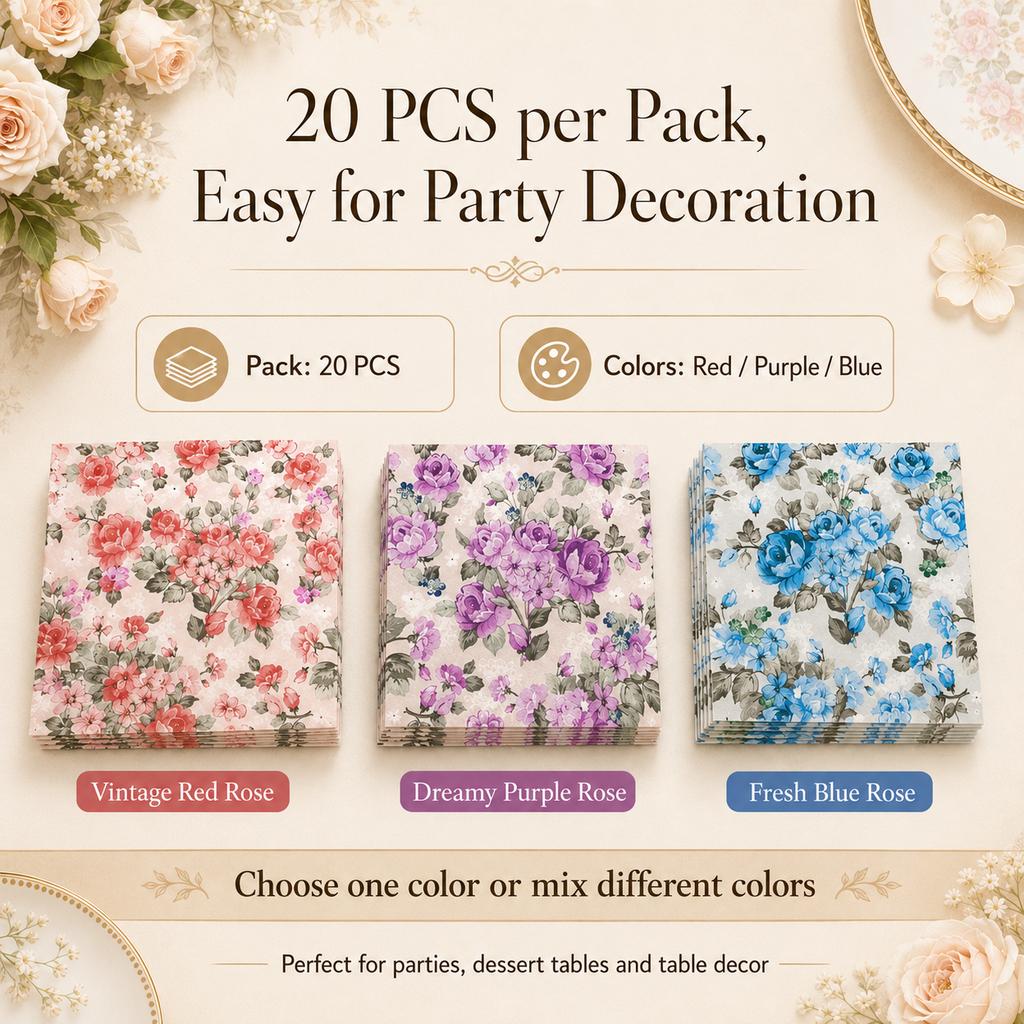 Vintage Floral Rose Paper Napkins 20Pcs Party Table Decor
