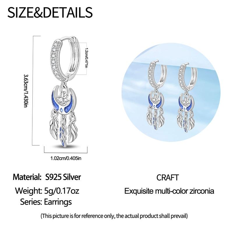 925 Silver DreamCatcher Hoop Earrings Turquoise Zircon Earrings For Women Fine Birthday Jewelry Gifts