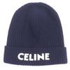 Excellent CELINE Knit Cap Logo Patch Beanie Hat Navy Wool Mens 2AH35423P Used