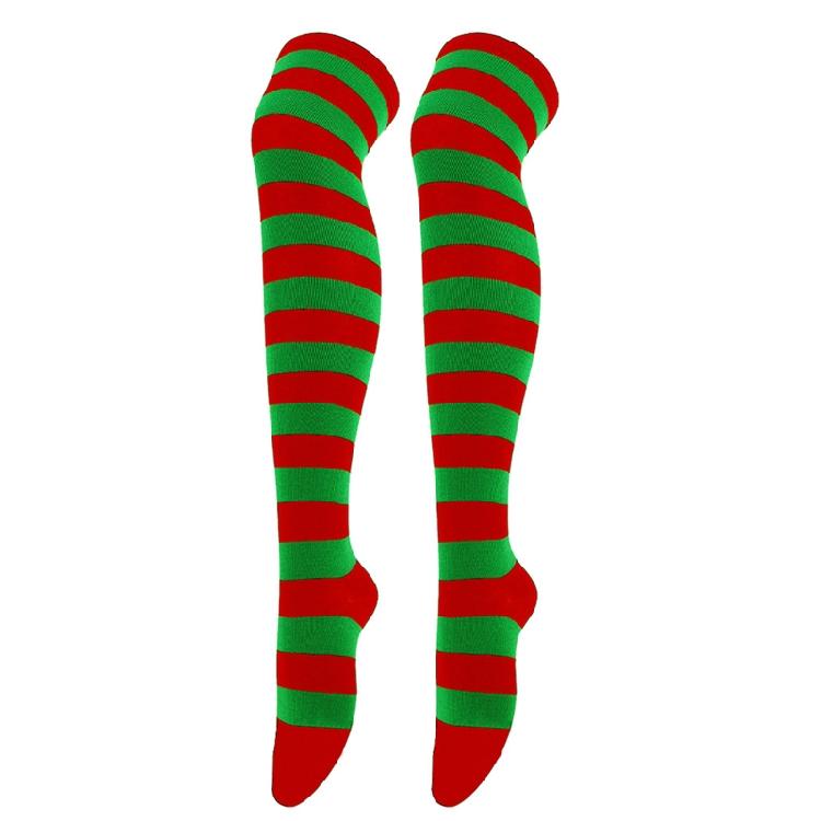 Damen Gestreifte Overknee Oberschenkelhohe Lange Socken für Weihnachts-Feierparty