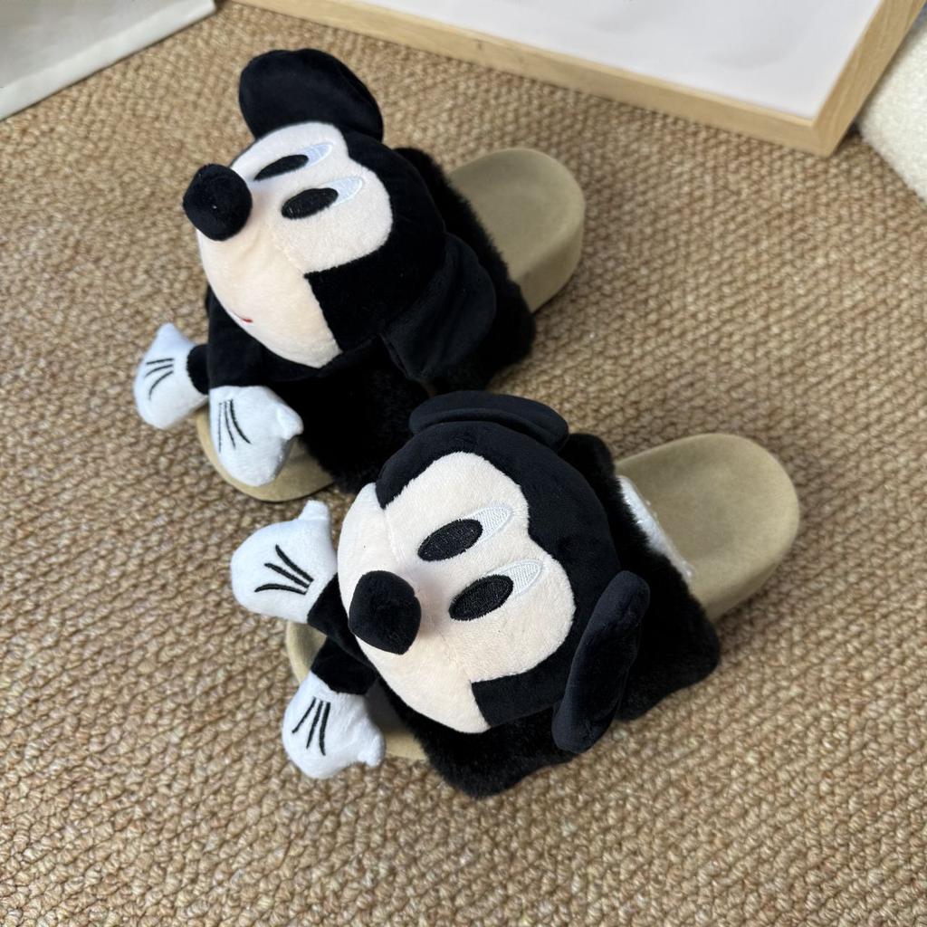 Cute cartoon one-word fluffy slippers women's season fashion warm and comfortable women's slippers