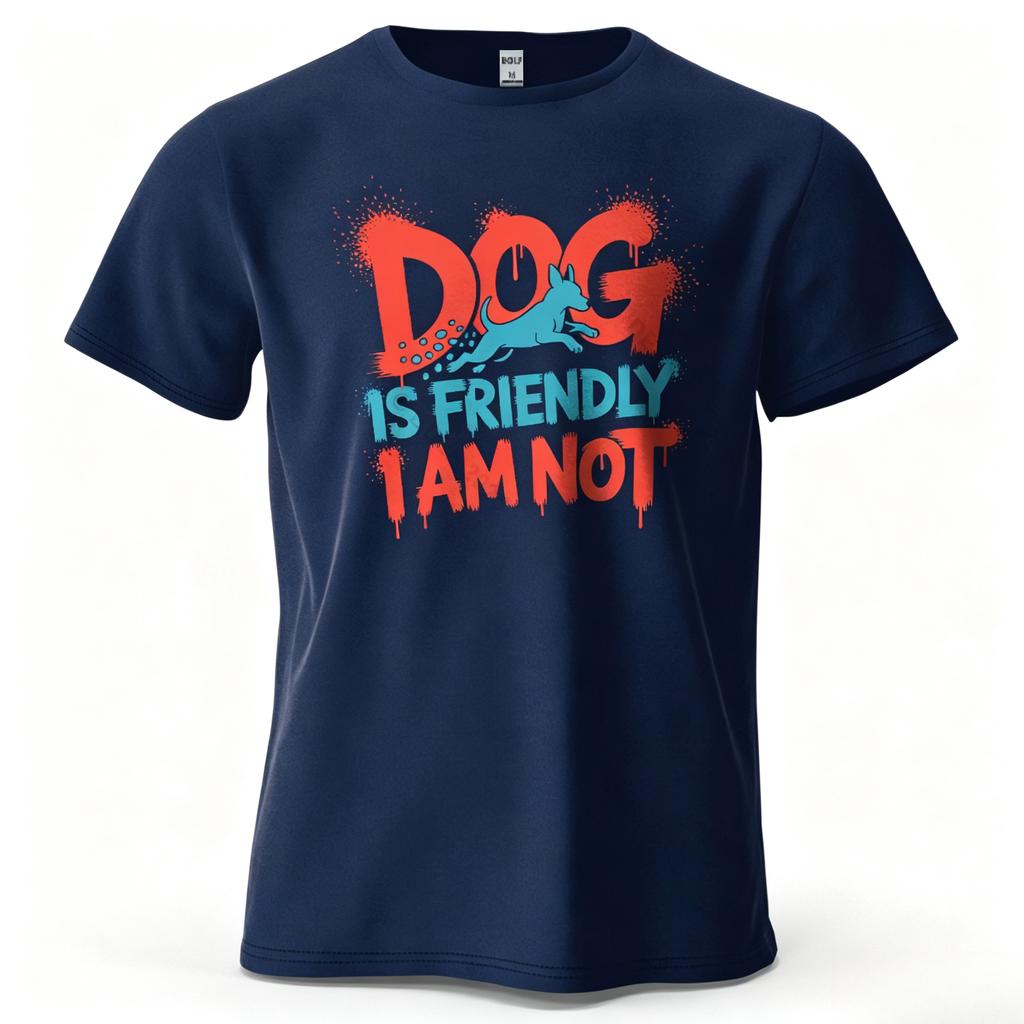 Unisexs Dog Is Friendly I Am Not Graphic Short Sleeve Tshirt Printed Tops Tee For Unisex Summer Casual Sportswear