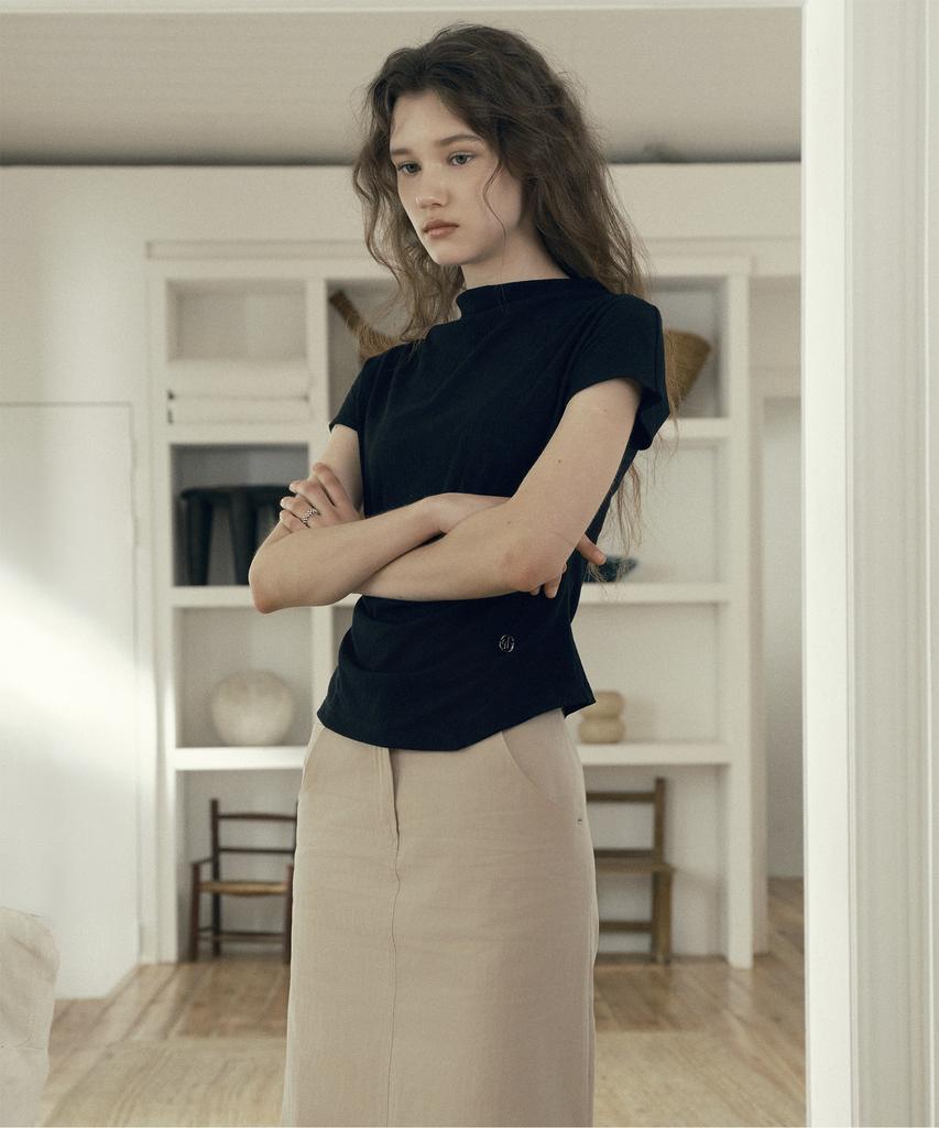 JUCYJUDY Mock Neck Shirring Jersey Top J1Ts321A