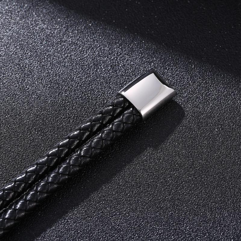 Meier Hot-selling european and american leather bracelet - men's handmade braided rope magnetic clasp genuine leather bangle