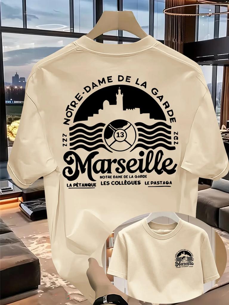 Unisexs 100 Cotton Tshirt With A Skyline Wave And Rolling Ball Pattern Crew Neck And Loose Fit Suitable For Travel