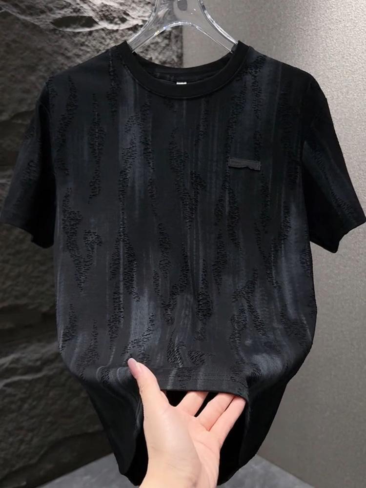 Men'S Casual T-Shirt Smudged And Scratched Trendy Short-Sleeved Korean Version Solid Color Micro-Elastic Fashion Short-Sleeved T-Shirt