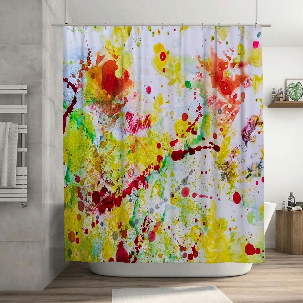 Watercolor Splatter Shower Curtain Decorative Printing Bath Rug Tiled Waterproof Home Bathroom Accessories Various Sizes Availab