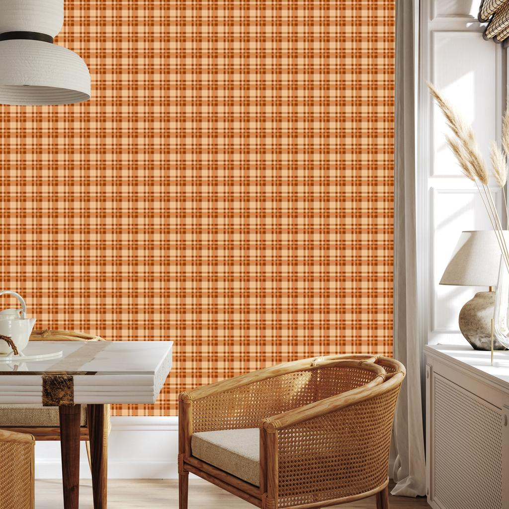 Autumn Orange and Gold Plaid Wallpaper for Living Room and Bedroom 50x1000