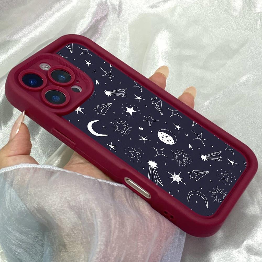 JT205 Roztomilé kreslené hvězdy Měsíc pro iPhone 17 16 15 14 Pro Max Samsung S26 S25 Ultra A17 A16 A07 A56 Xiaomi 15T Redmi 15c 14C Note 13 Měkké pouzdro z TPU