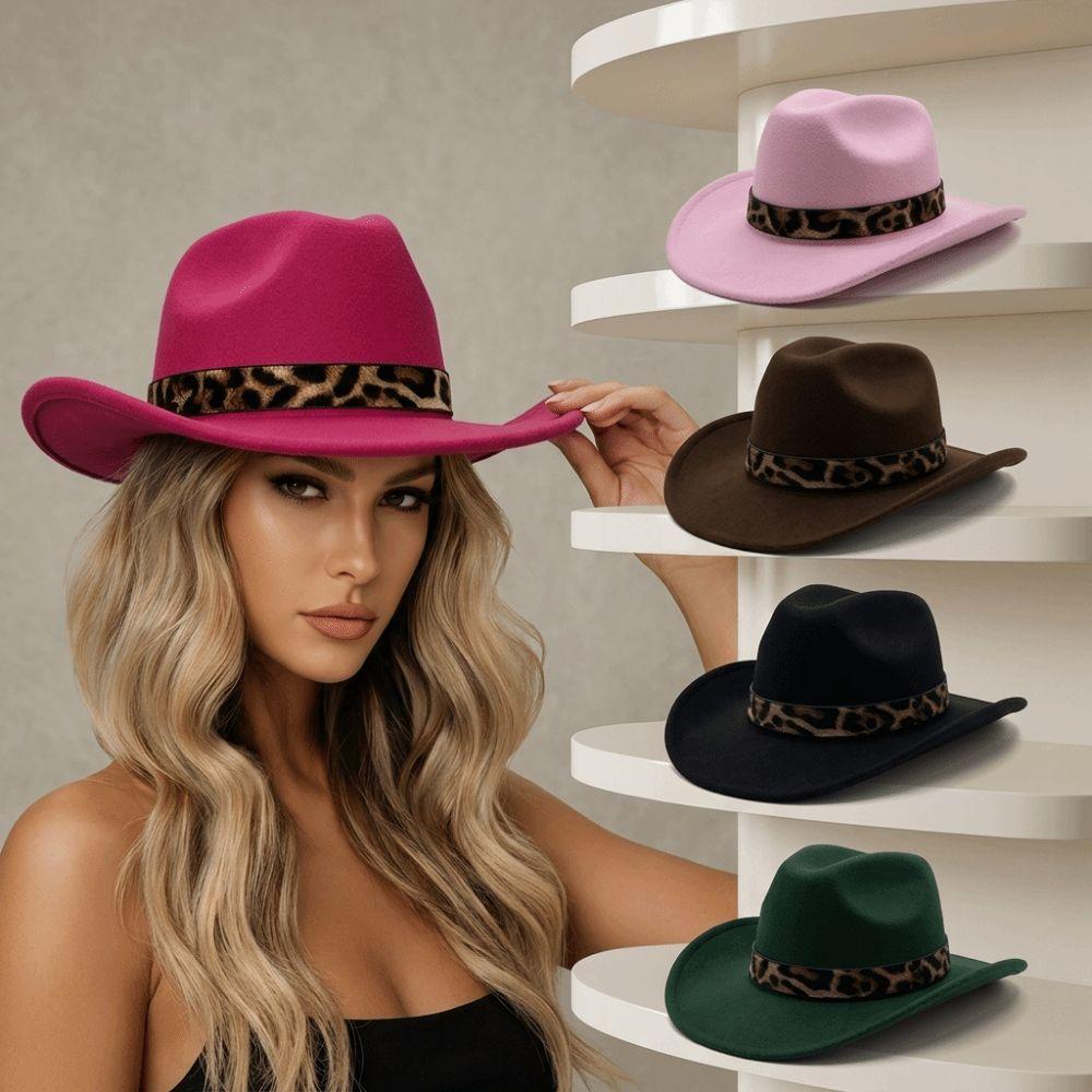 Leopard Hat Band Western Cowboy Hat Felt Dress Hat Durable Fedora Hat  Men Women