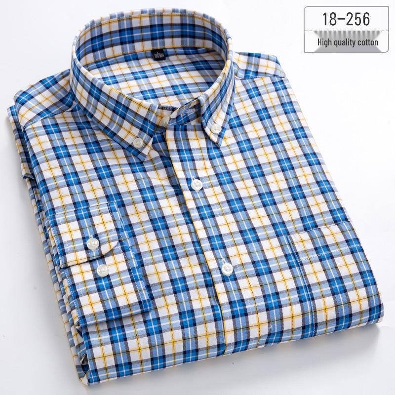 Men's Slim Fit Plaid Striped Pure Cotton Shirt