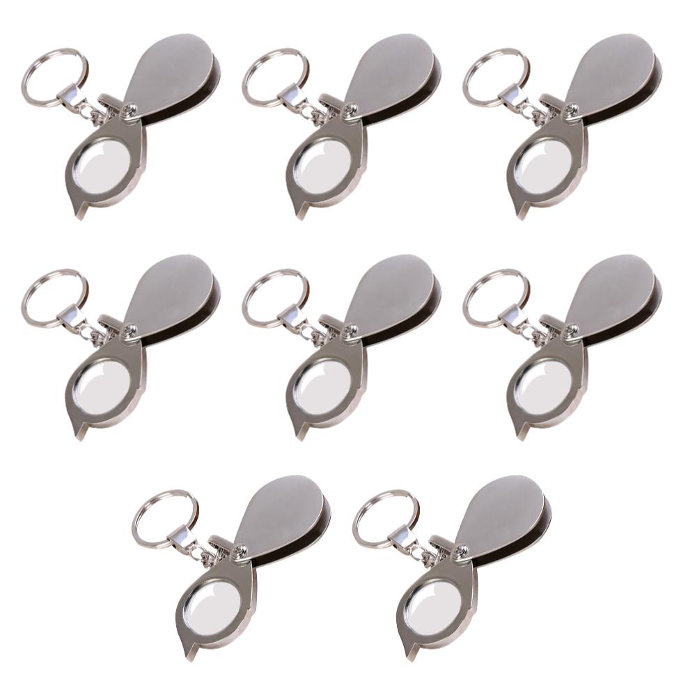 10-1PCS Portable Mini 15X Magnifier Metallic Silver Foldable Exquisite Keychain Glass Loupe Pocket Tool Gift Supplies
