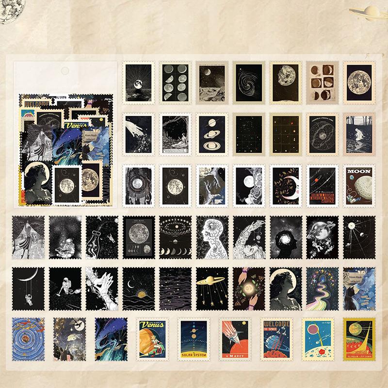 50 listů Filatelistická muzejní série Samolepky s poštovními známkami Téma Scrapbookingový materiál Ručně vyráběný Diář Album Junk Journal Potřeby