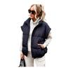 Stylish European & American Women's Solid Color Zipper Pocket Cotton Vest - Stand Collar, Trendy Commuting Jacket