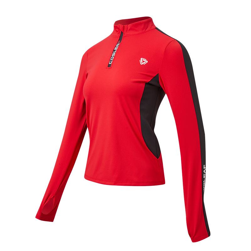 Women's Quick-Dry Long Sleeve Half-Zip Color Block Running Top
