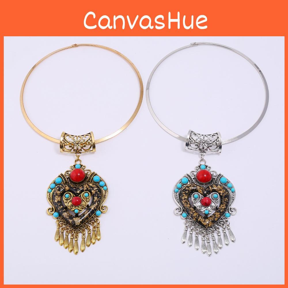Style Ethnic Geometric Necklace Alloy Metal Heart Glass Pendant For Gift Travel