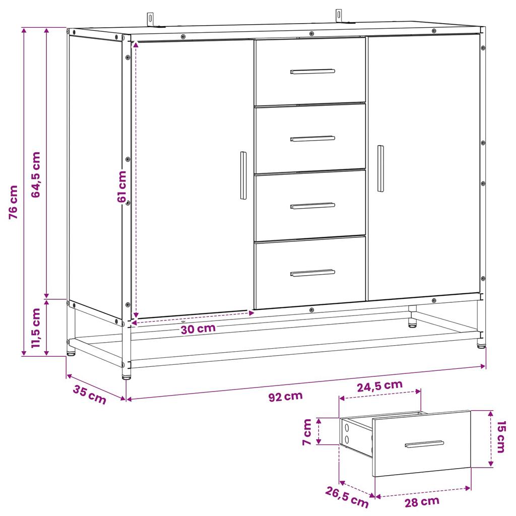 Sideboard Reclaimed Wood 92 x 35 x 76 cm Engineered Wood