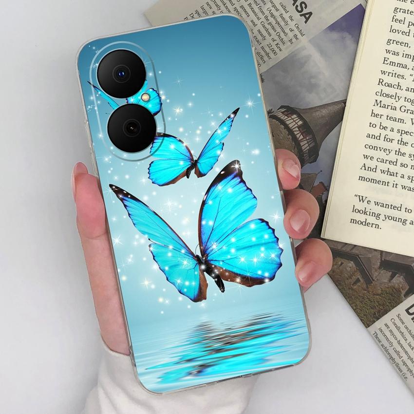 

Для Huawei Enjoy 70x 80 Y5 Y6 Y8p P40 P50 прозрачный чехол с красивым узором в виде бабочек и цветов мягкий силиконовый чехол для защиты линз от падения для Huawei Capa Honor 400 Lite