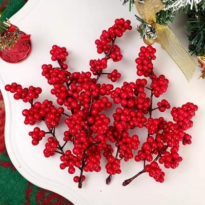 50/5PCS Christmas Artificial Berries Branches Fake Plants Berry Stems DIY Wreath Xmas Tree Ornaments New Year Party Decoration