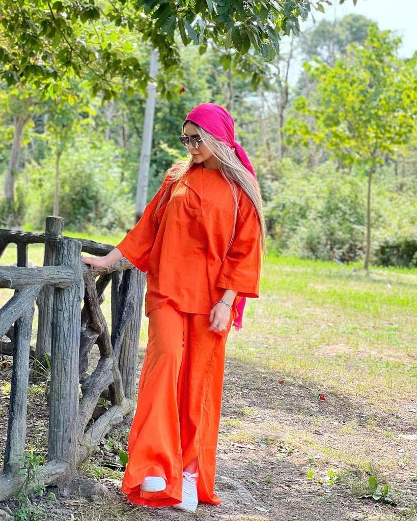 Women's 2024 Loose Long Sleeve Shirt and Slit Wide Leg Pants Set