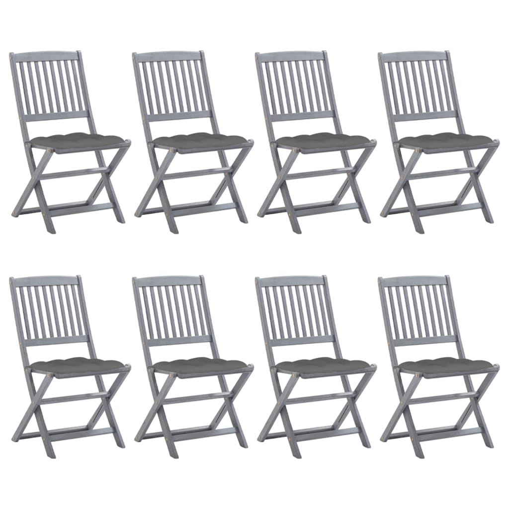 Foldable Garden Chairs 8 pcs with Cushions Solid Acacia Wood