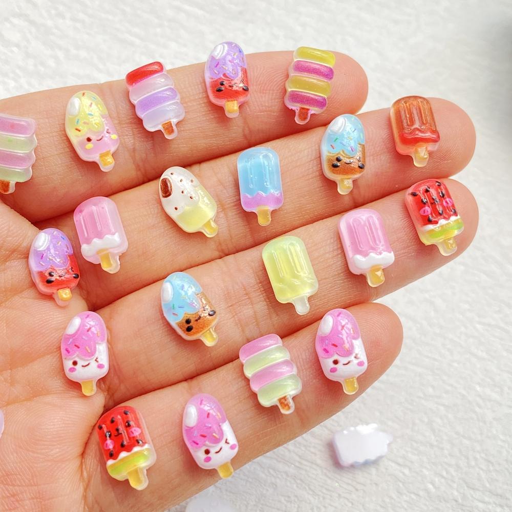 50pcs Mixed Resin Mini Colored Fruit Ice Cream Nail Art Flat Back Stone Applique DIY Christmas Charms Scrapbook Decor Crafts