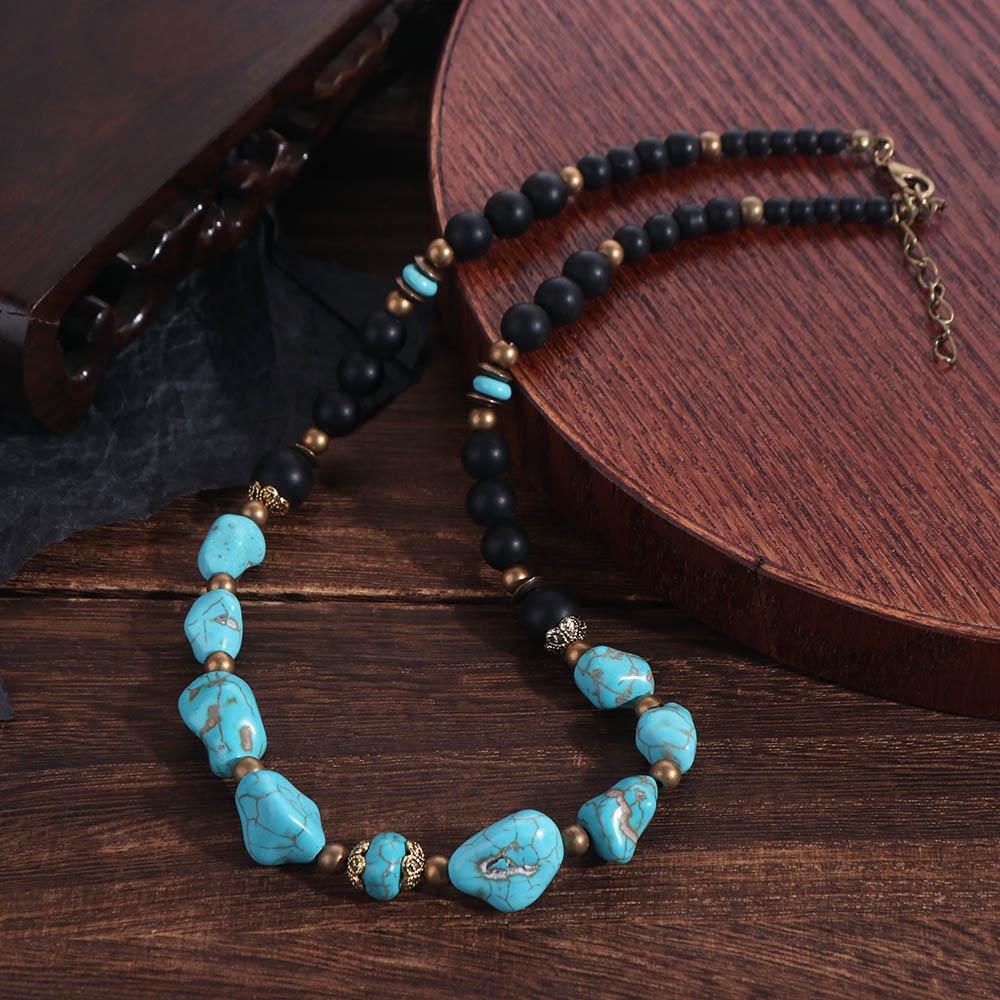 Ethnic Style Beaded Necklace Black Beads Western Country Necklace Turquoise Necklace Men  Men