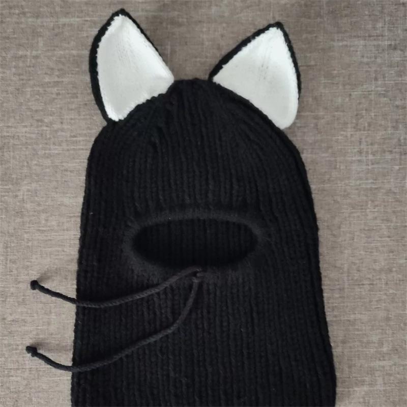 

Вязаный капюшон с медвежьими ушками, лыжная маска, балаклава, модная взрослая шапка Adult 57-59cm