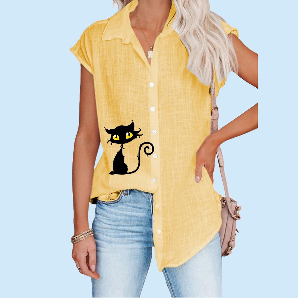 Women Casual Print T-shirt Summer Fashion Thin Top Plus Size Cardigan Short Sleeve Blouses
