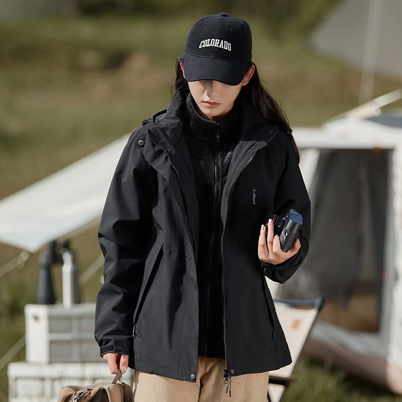 Herren- und Damen-Herbst- und Winterjacken Outdoor Winddicht und Wasserdicht Drei-in-eins Bergsteigerjacke Abnehmbare Kapuzenjacke für Herren