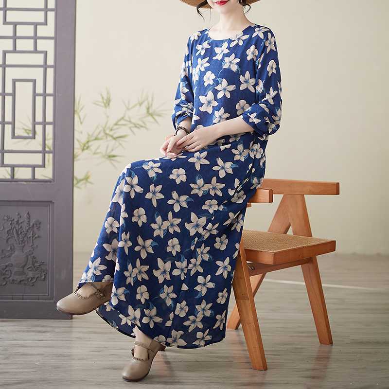 

2025 Новые принтованные платья с круглым вырезом большого размера, закрывающие тело 3XL