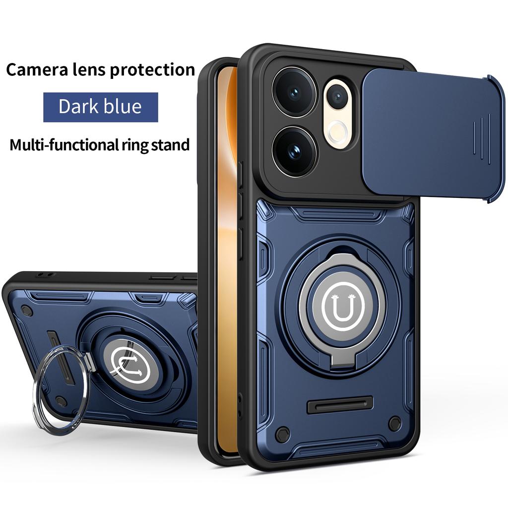 Anti-slip Armor Shockproof Case For VIVO V60 5G V2511 Slide Camera Lens Protection Rotating Ring Stand TPU Plastic Phone Cover