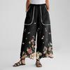Women's Wide Leg Pants With Elastic Waistband, Retro Printed Large Pockets, Patchwork Loose Pants