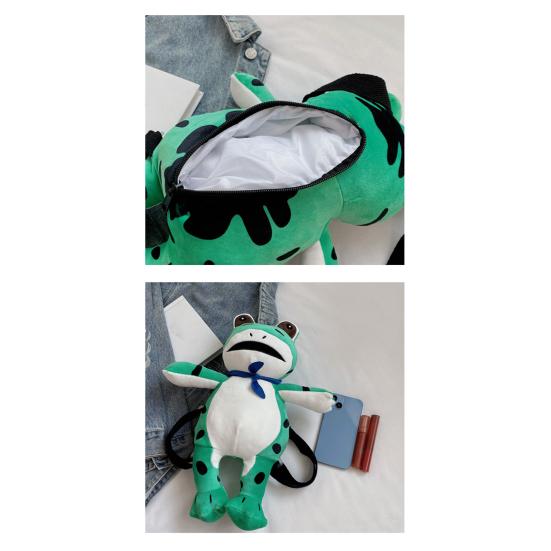 Lonely Frog Plush Backpack Cute Stuffed Animal Shoulder Bag with Adjustable Straps Valentine's Day Gift for Friends
