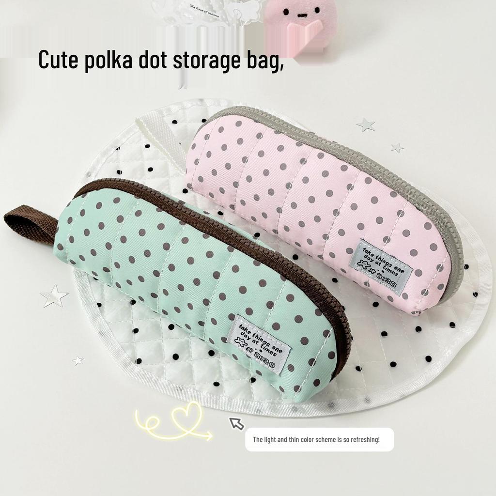 Creative Cartoon Polka Dot Pencil Case - Stylish Travel Handheld Stationery Storage Bag for Students.