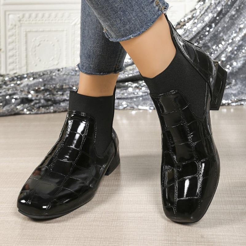 Fashion Spring and Autumn 2025 New Boots Square Toe High Heel Women's Shoes Patent Leather Fashion Small Booties